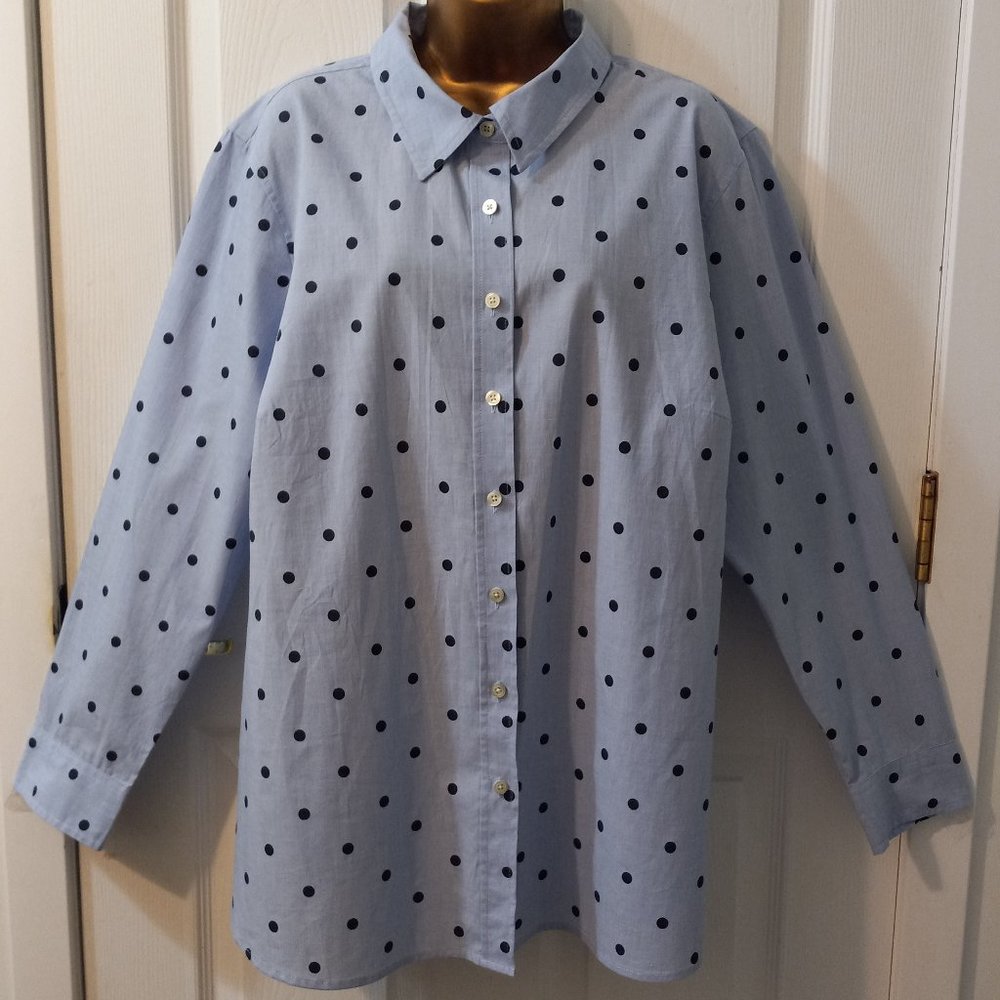 Talbots Blue Checked & Black Polka Dot Button Up Bohemian Shirt 2X